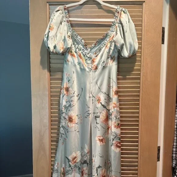 Floret Studios Green Floral Midi Dress - size Medium (8/10) - Picture 4 of 6